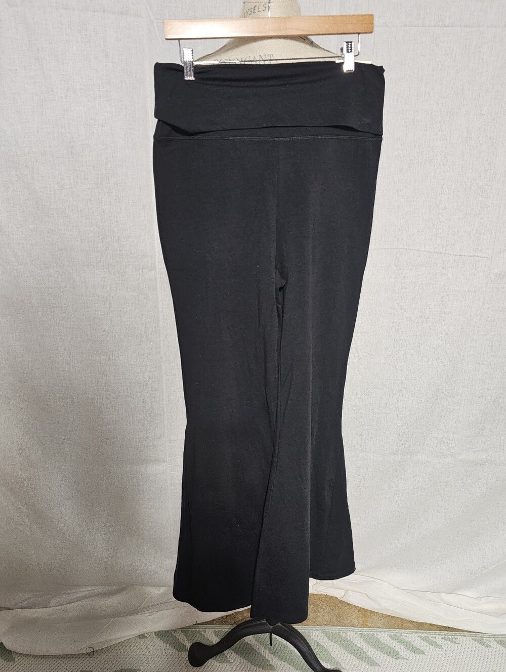 High-Rise Black Fold-Over Waist Flare Pants
